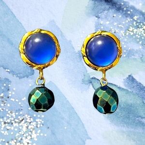 Liz Claiborne International Elegant Blue and Gold Drop Earrings
